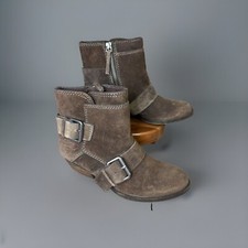 Nine West 5.5M Vintage America Ankle Boots Brown Suede Silver Buckles