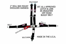 RJS RACING 2" 5 PT LATCH & LINK HARNESS JR DRAGSTER KARTING BLACK 1005301