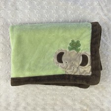 Little Bedding by NoJo Elephant Frog Baby Blanket Green Brown Edge Tan Lovey