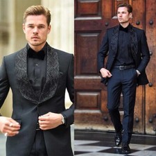Formal Wedding Men Suit for Grooms Regular Fit Shawl Lapel Business Party 2 Pcs