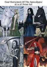 Four Horsemen Apocalypse Art Medium PRINT SET Pestilence Famine Death War Women