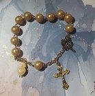 Goldtone Rosary Bracelet With Sacred Heart & Crucifix 10" Handmade — photo 1