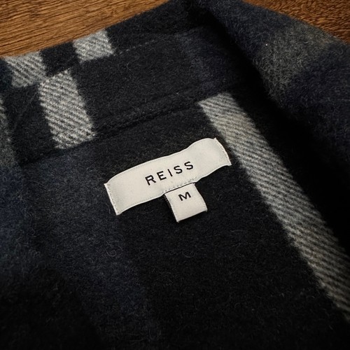 Pre-Owned Mens Reiss Navy/White Marjon Check Press Stud Wool Overshirt Medium - Picture 7 of 11