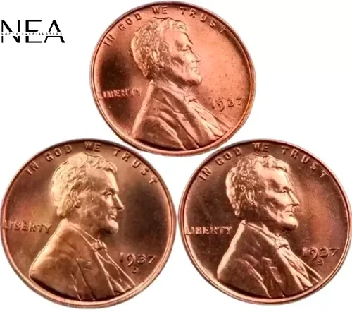 1937+1937-D+1937-S Lincoln Wheat Penny Cent Lot ~ Gem BU (red) ~ 3 Coin Set