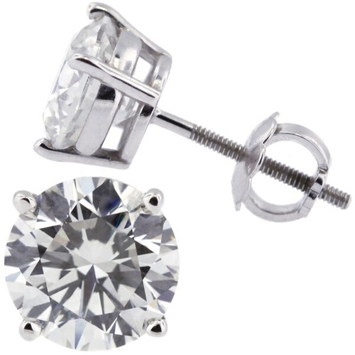 PENDIENTES CLÁSICOS DE 4 PUNTAS ORO BLANCO 14K CORTE REDONDO DIAMANTES NATURALES E/VS2 2,1 CTW - Imagen 9 de 12