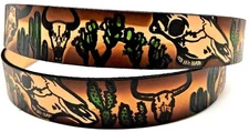 CATTLE SKULL WESTERN RODEO EMBOSSED GENUINE COWHIDE LEATHER BELT USA MADE