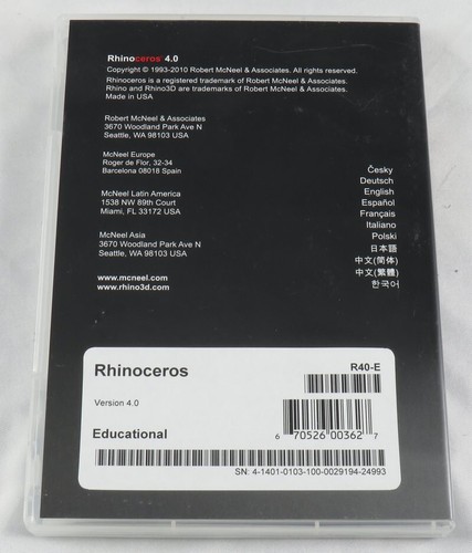 Rhinoceros 4.0 NURBS Modeling for Windows CD Set w/ Key - educational - R40-E - Picture 4 of 4