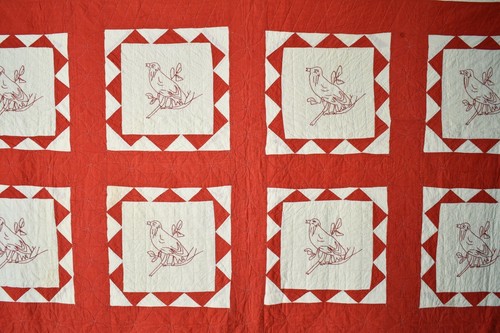 Vibrant Vintage 20's Red & White Birds Antique Quilt ~Nice Sawtooth Borders! - Picture 2 of 6