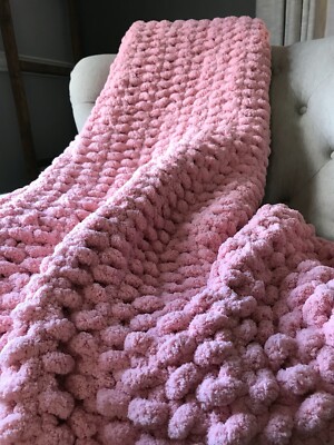 Chunky Knit Blanket Pink Throw Blanket Pink Knit Throw Soft - Main Image
