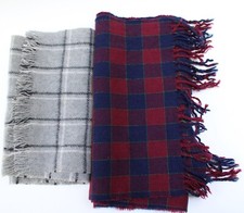 Lot of 2 Unbranded Wool Scarves No Tags Dark Red/Navy Check  Grey B W Plaid