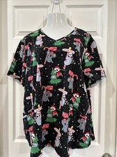 Scrubstar Christmas Tree Sloth Koala Scrub Top V-Neck Shirt Stretch Plus Size 3X