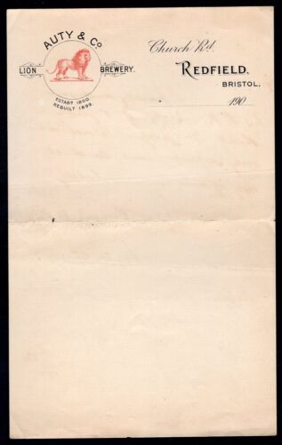 GB Redfield Bristol 1900s Auty & Co LION BREWERY Letterhead. Advertising - Picture 1 of 2