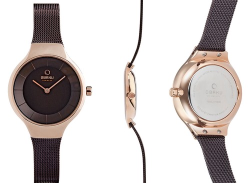 Damenuhr OBAKU Denmark Edelstahl Milnaiseband braun rosé EKKO-WALNUT V166LXVNMN