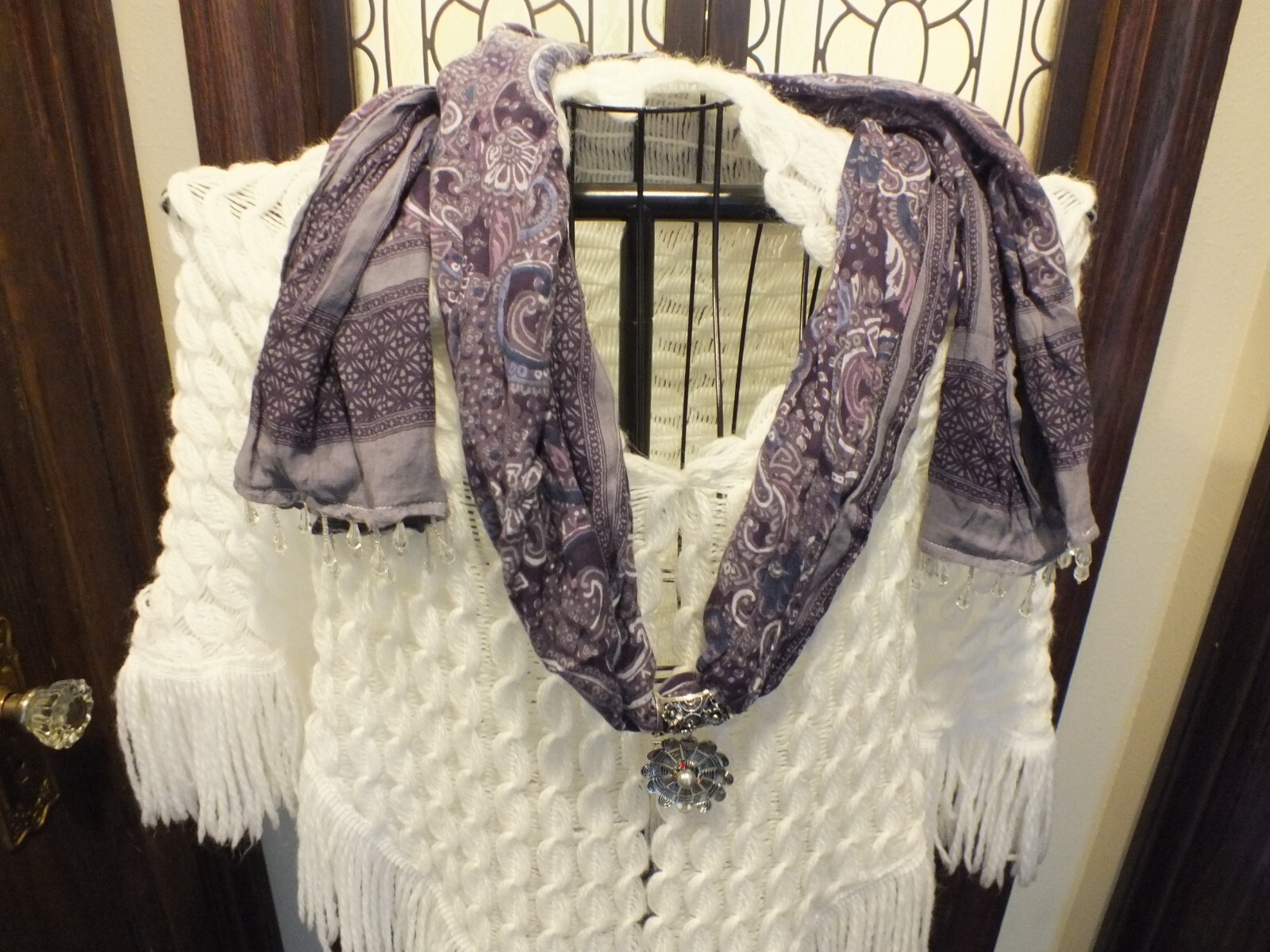Upcycled Repurposed Wrap Scarf Multi Purples Gray… - image 1