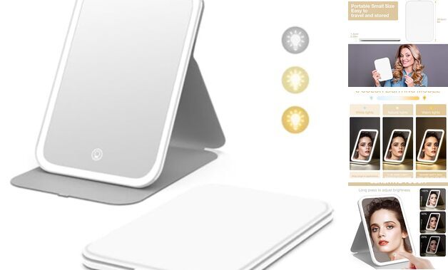 8-Inch Portable LED Lighted Makeup Mirror with 360° Rotation and White Light-image