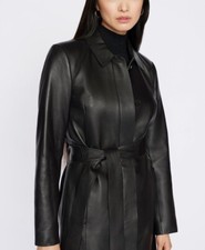 Vintage 90's Express 100% Shell Genuine Leather Belted Trench Coat Size 5/6