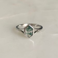 Natural Moss Agate Ring 925 Sterling Silver Ring Wedding promsie Ring Gift Her