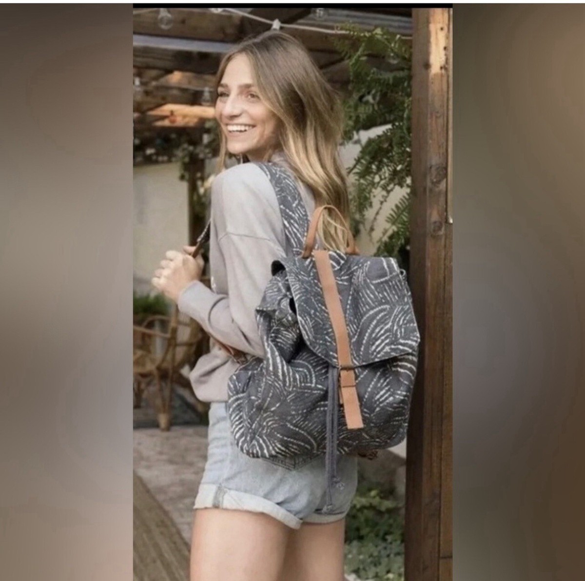 Lu & Elle Backpack Paradise Palm Knapsack Blue White  display picture 1