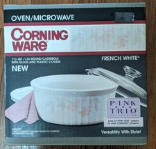 Corning Ware French White Pink Trep 1.5 Quart Covered Round Casserole New