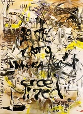 abstract painting original monochrome scribble 16 x 12 text art LW Jeffrey