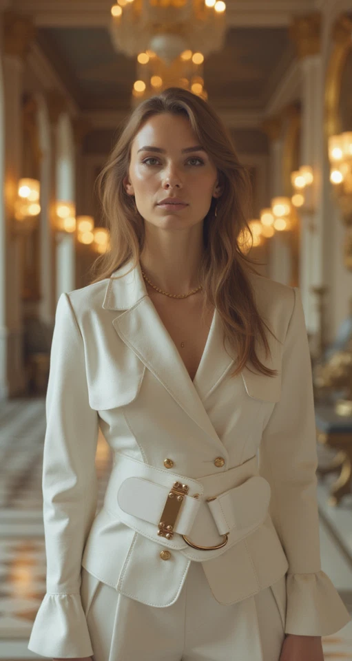 女士白色弹性带高腰臀部修身时尚腰带金色钩扣 S M  — 第 4/4 张图片