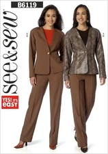 Butterick See and Sew Sewing Pattern 6119 Jacket Coat Pants Misses Size 6-22