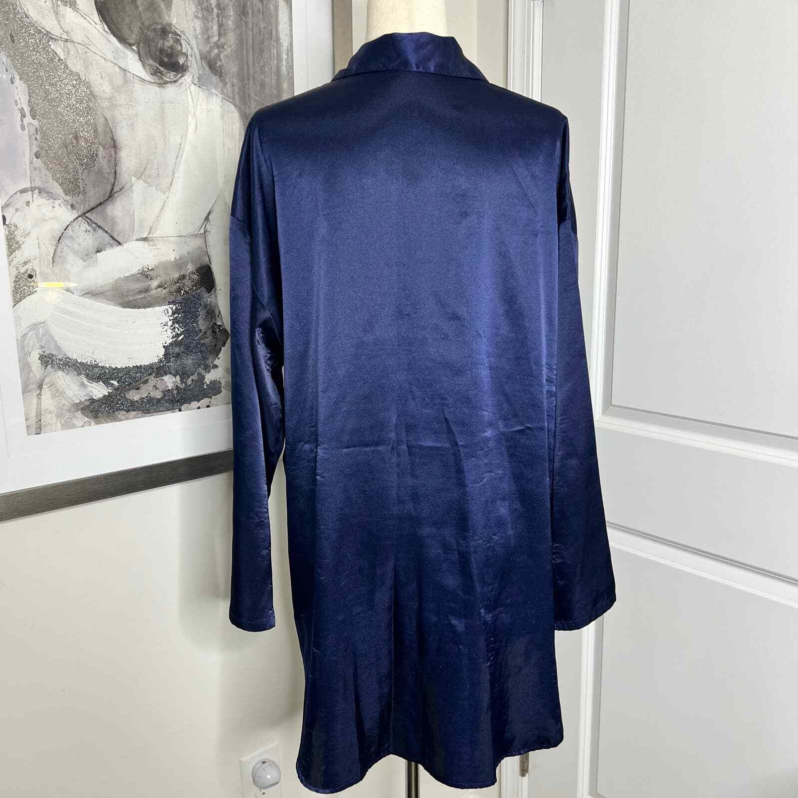 Victoria's Secret Large Night Gown Shirt Navy Blue Bu… Gem