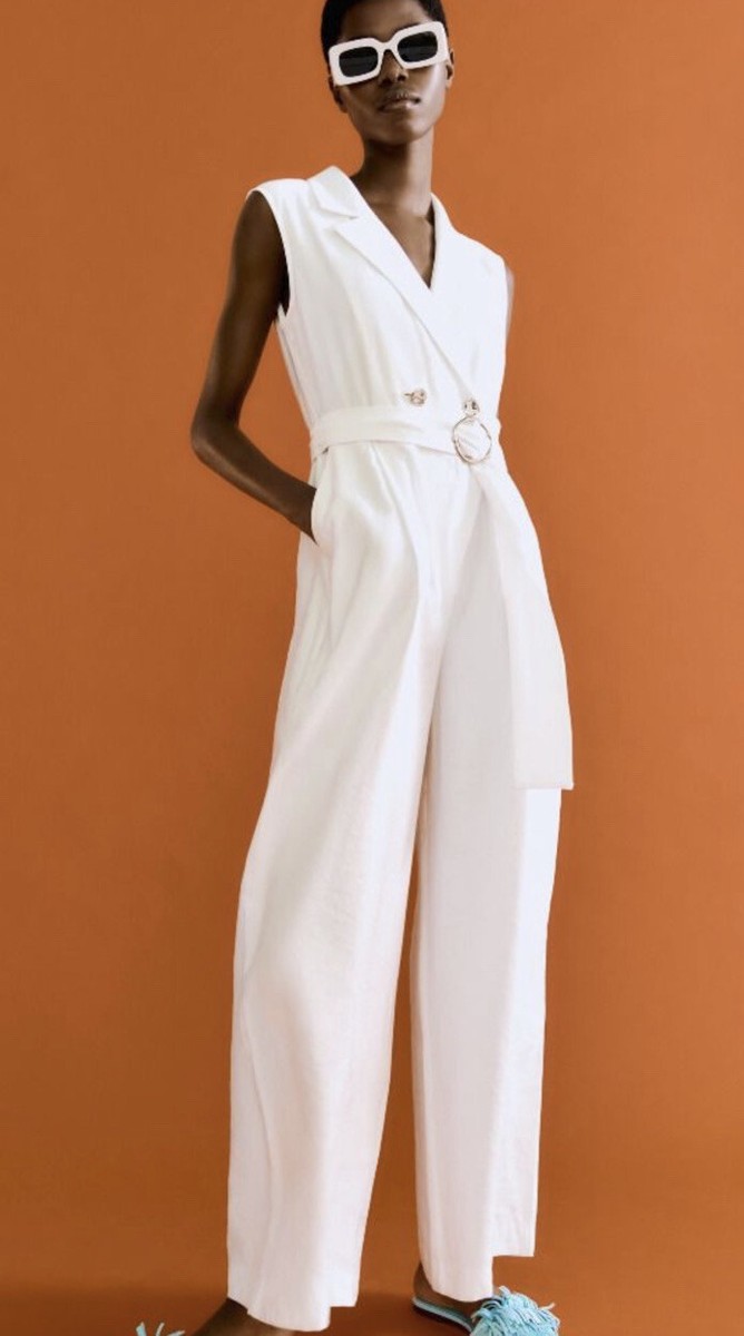 Zara White Sleeveless Jumpsuit Belt Wrap Size XS BNWOT UK