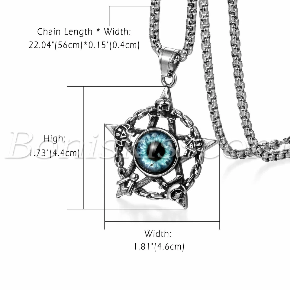Cadena de collar colgante de mal de ojo hueco pentáculo hueco de acero inoxidable vintage para hombre Foto 2 de 4