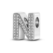 MULA Original Letter N Charm Clear AAA CZ Fit Women Bracelet 925 Sterling Silver
