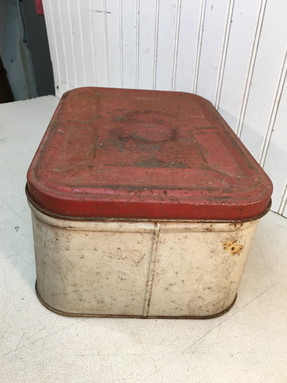 1940s Vintage Metal Tin Bread Box Red & White Strawberries Country