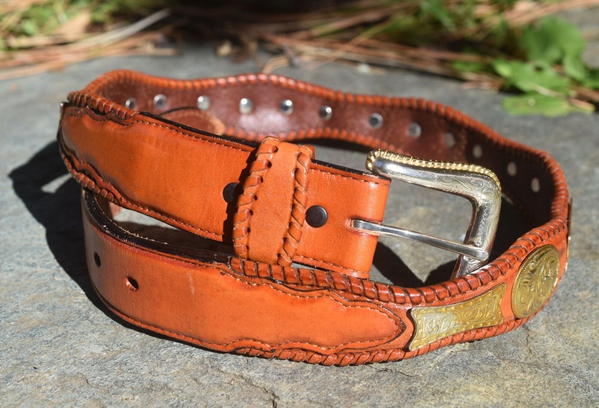 Nocona Genuine REDDISH Brown Leather Southwestern Women Belt Conchos 38 WESTERN Women main image 2