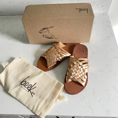 NWT Beek Swallow Gold Women s Summer Leather Slide Sandals Size 5 Handmade Fall