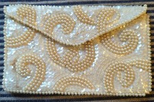 Gorgeous Vintage Ivory Handmade in Japan Beaded Sequin Purse