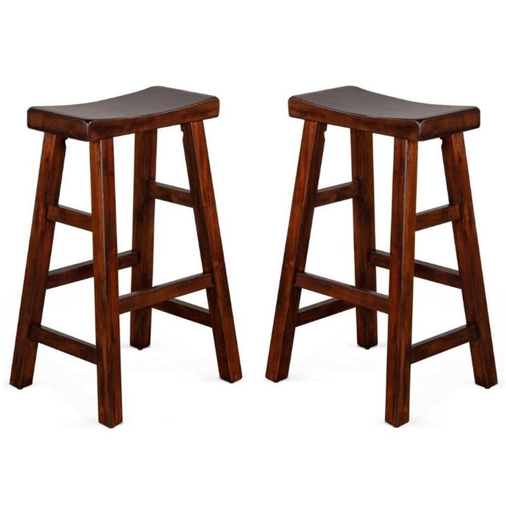 Home Square 30" Saddle Seat Mahogany Wood Stool in Dark Chocolate - Set of 2