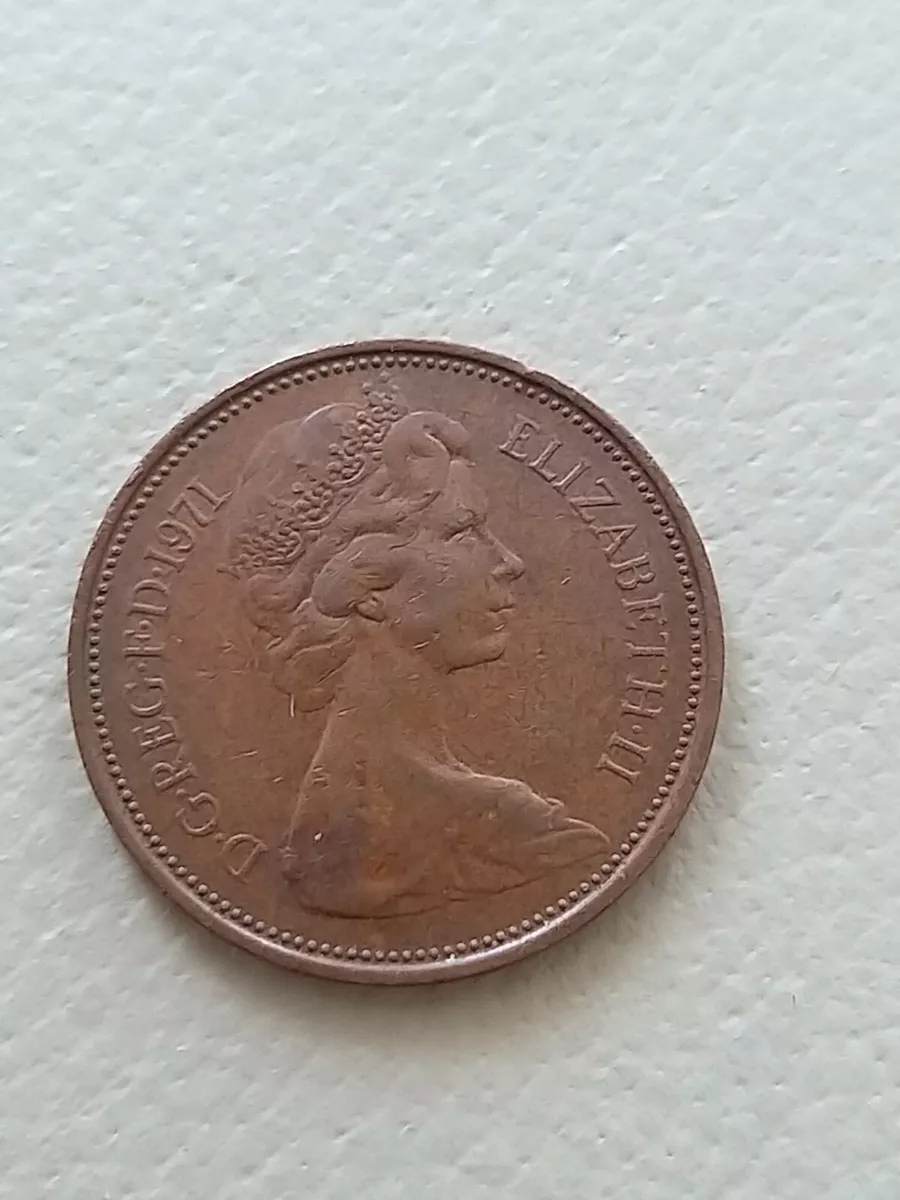 United Kingdom 2 new pence, 1971 , Original ELIZABETH II D G REG F D 1971  Rare