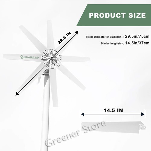 3000W 12V 24V 48V Turbine éolienne Générateur 8 Lames Contrôleur de charge Kit - Picture 5 of 17