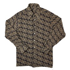 Vintage 70s Mens Abstract Pattern Disco Shirt Button Up Cotton Blend Poly Size L