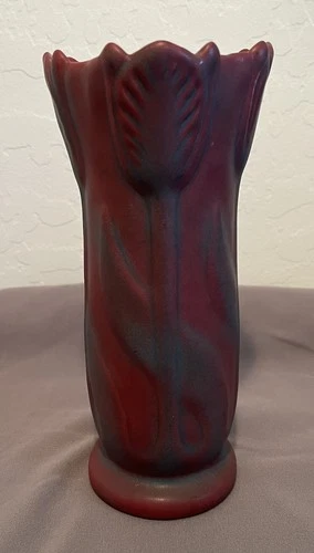 Van Briggle Tulip Vase Matte Mulberry/Blue Colorado Springs Scalloped Rim