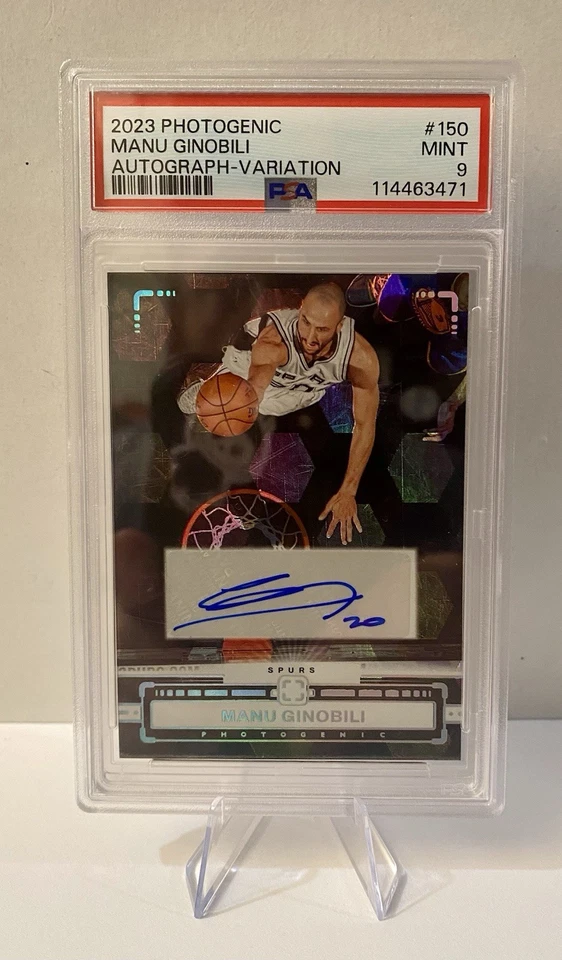 Variación autógrafa fotogénica Panini 2023 Manu Ginóbili PSA 9 POP 1 Spurs AU Foto 3 de 4