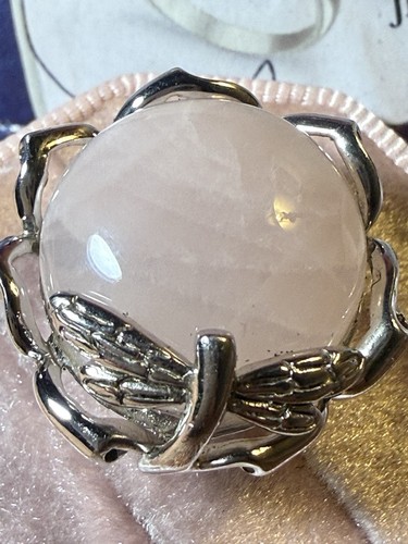 Vintage Genuine Rose Quartz Dragon Fly Wrap Sterling Silver 925 Ring