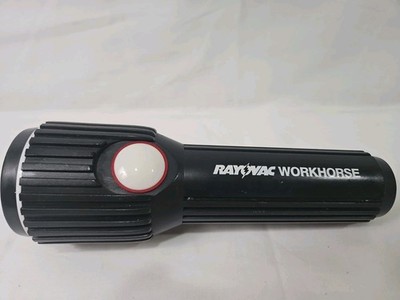 Vintage Rayovac Workhorse Black 2D Flashlight Ribbed Plastic Tested Working