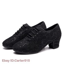 Women Ballroom Dance Shoes Lace Sequins Latin Waltz Tango Soft Outsole Shoes