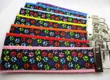 Paw Print Ribbon on Strong Webbing Key Fob Keychain Wristlet Cat or Dog 
