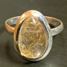 Sterling Silver Ring Rutilated Quartz Gemstone Pear-Shaped Handmade Size 10 925