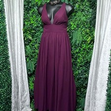 JJ's House Dress 12 Red Cabernet Chiffon V-Neck Maxi Formal Evening  Gown 3882
