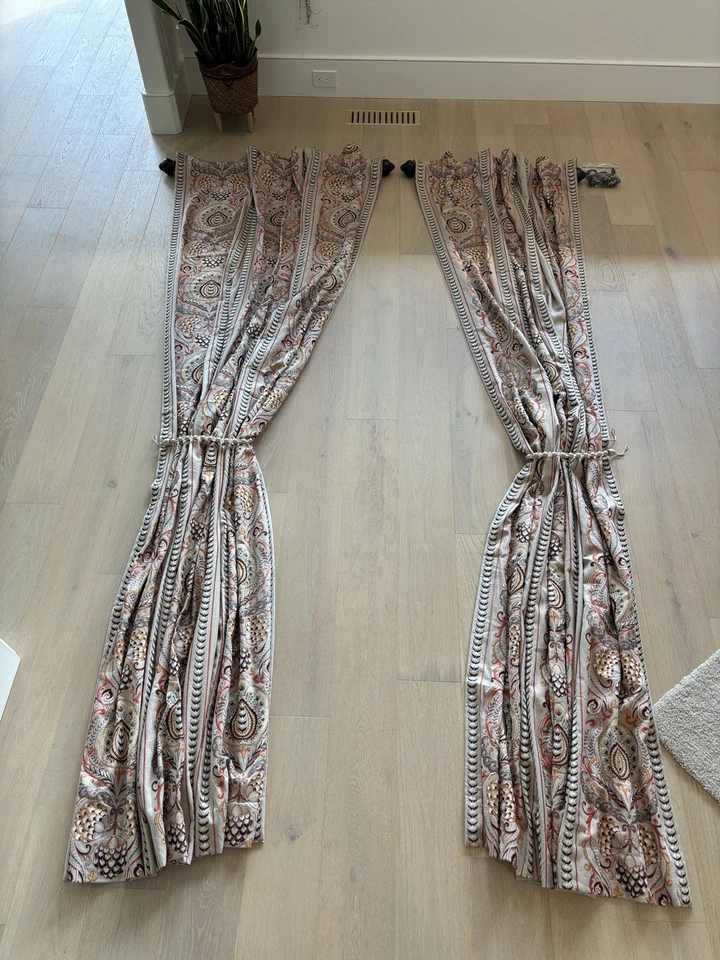 Pair Custom 10ft Drapery Panels Linen Color With Embroidered Pattern, 70” W - Image 4 of 4