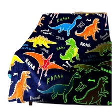 Dinosaur Glow In The Dark Kids Blanket NEW -40" X 50" -Soft Fleece -Blue -Square