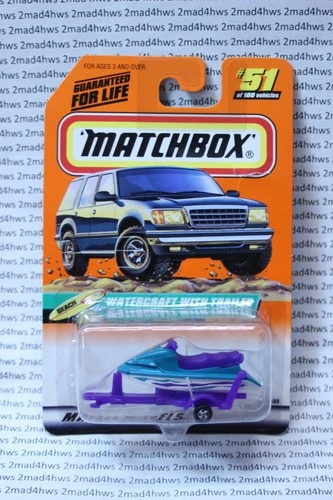 VINTAGE 1999 Matchbox teal WATERCRAFT WITH TRAILER 51/100 new model JET SKI