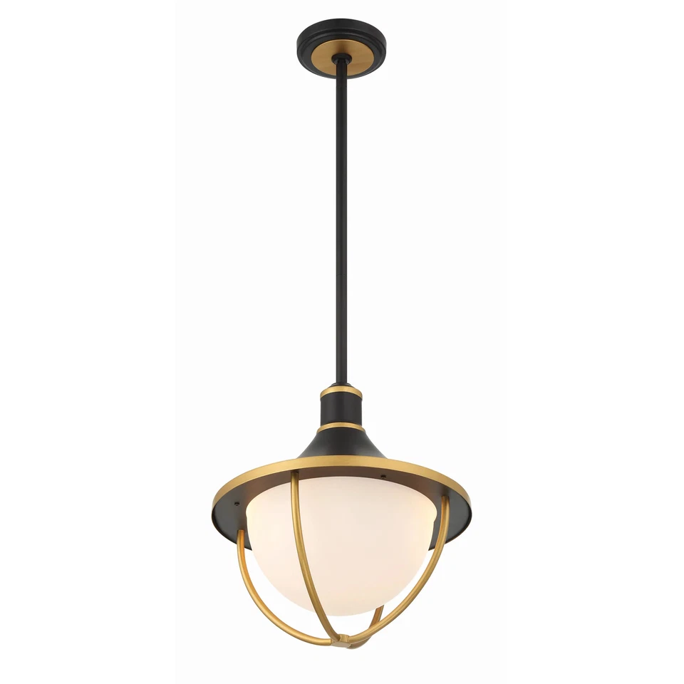 Atlas 3 Light Matte Black and Textured Gold Outdoor Pendant Foto 3 de 4